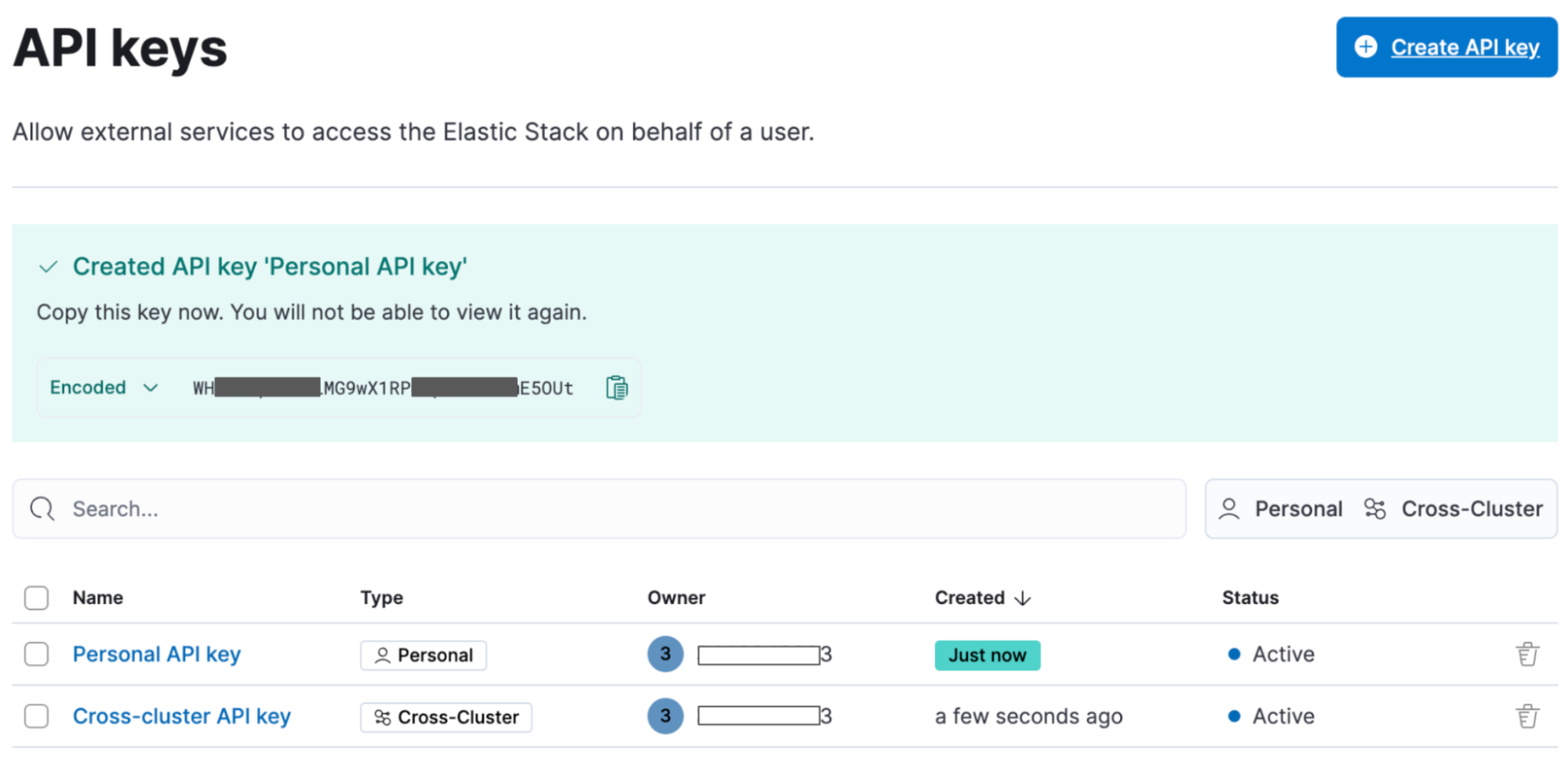 A screenshot of the new API keys redesign