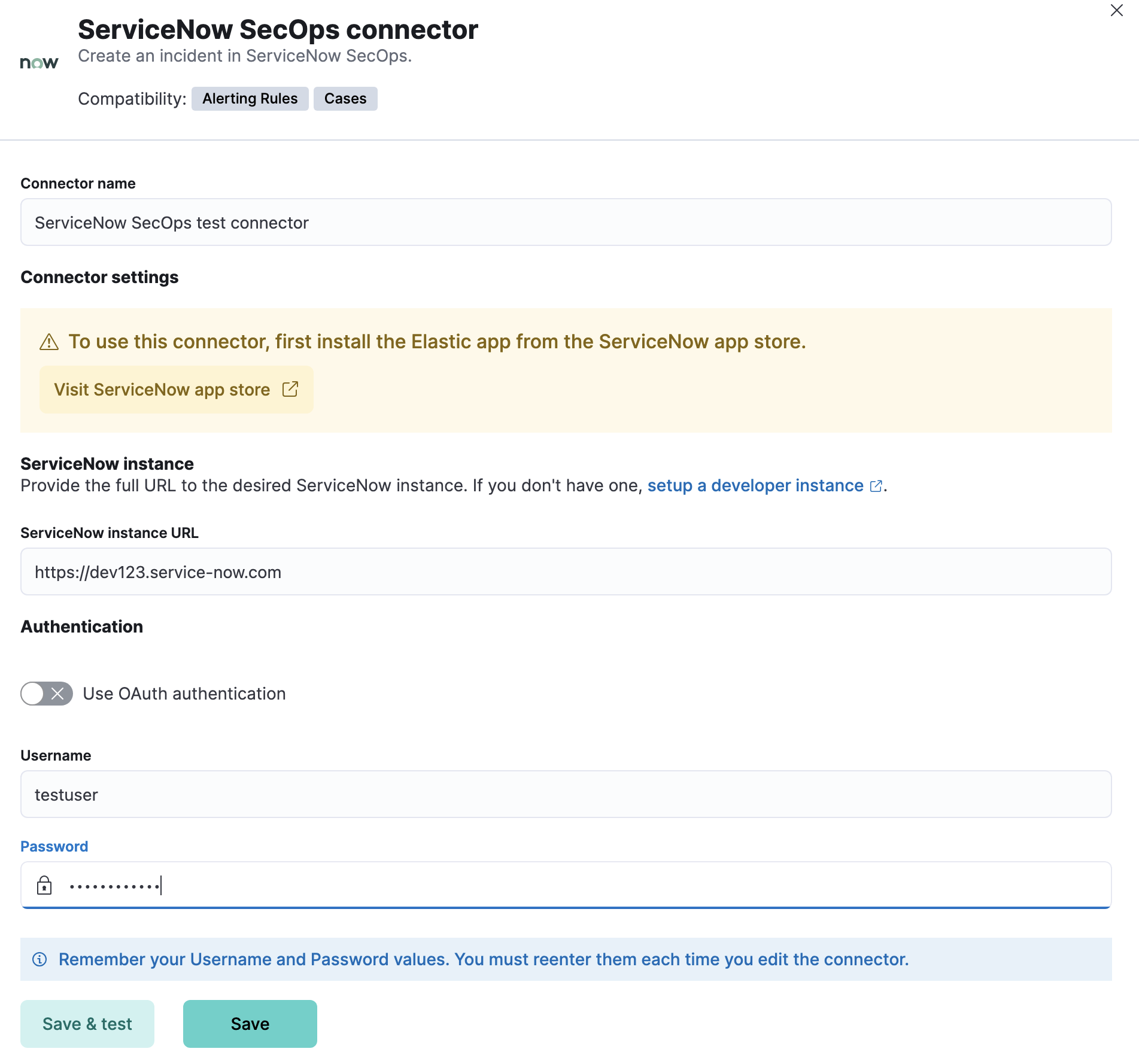 ServiceNow SecOps connector using basic auth