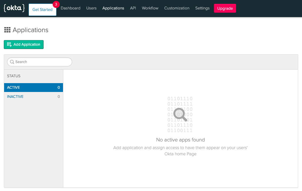 A screenshot of the Get Started tab on the Okta Create A New Application page