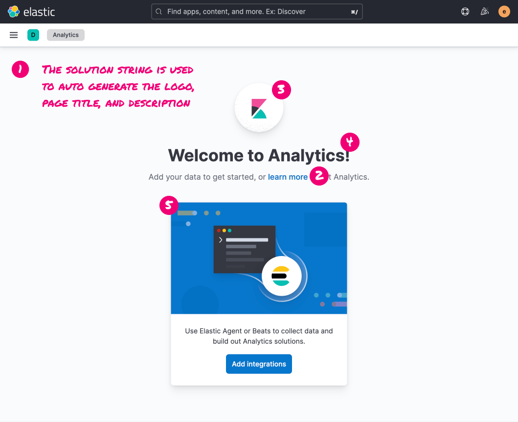 Screenshot of and example in Analytics using the no data configuration and using the corresponding list numbers to point out the UI elements that they adjust.