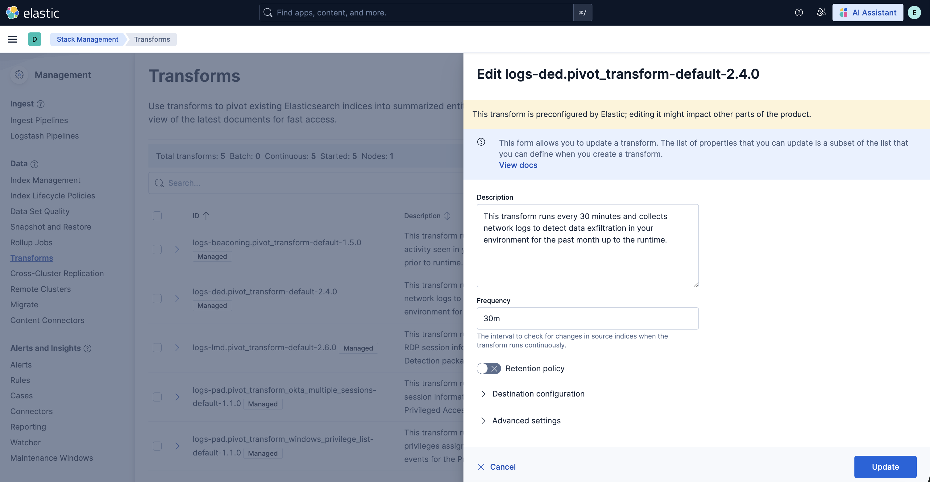Data Exfiltration Detection transform