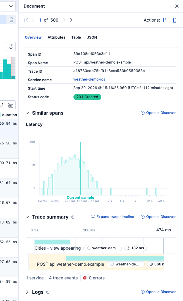 Trace waterfall UI