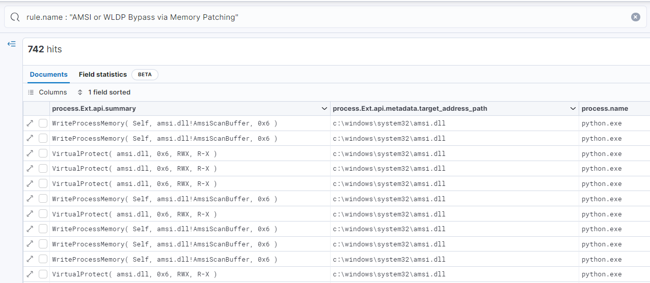 AMSI and WLDP Memory Patching rule match examples