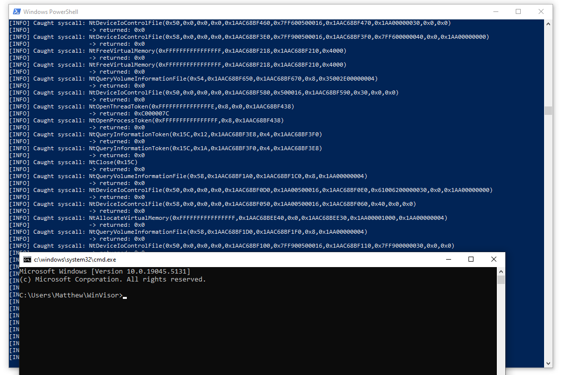 cmd.exe being emulated by WinVisor