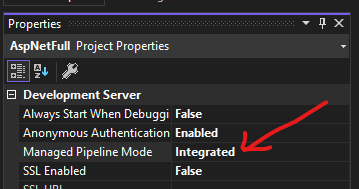 Integrated Managed Pipeline Mode in Properties