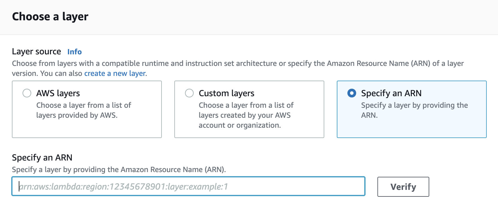image of choosing a layer in AWS Console