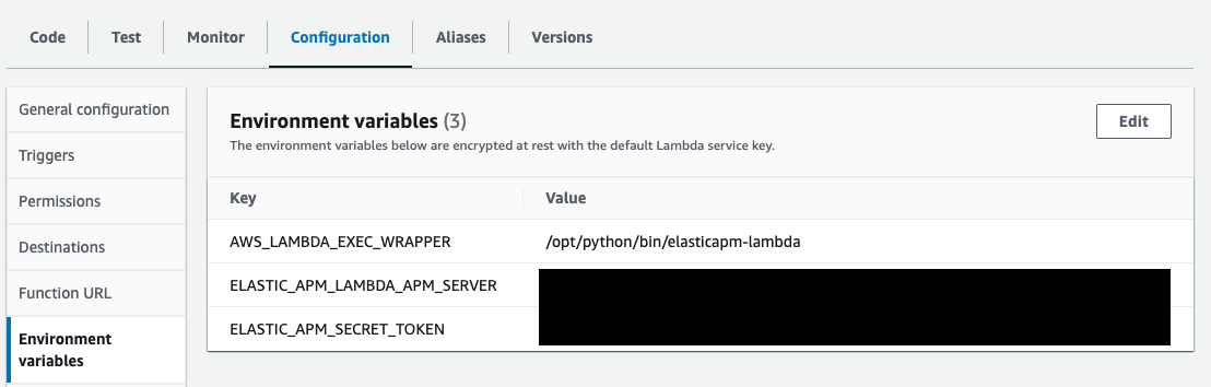 Python environment variables configuration section in AWS Console