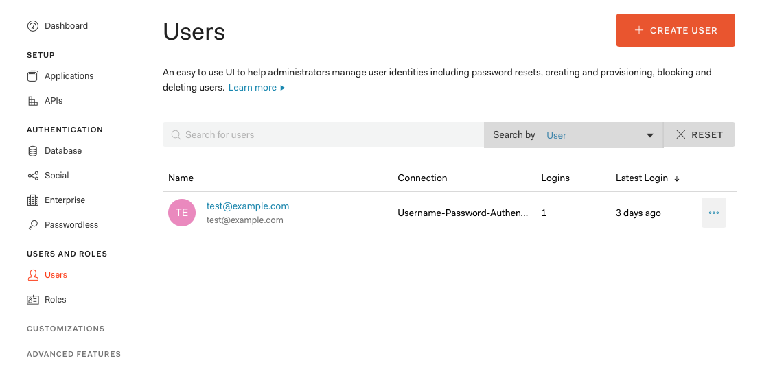 Creating a user in Auth0