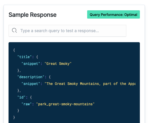 An example query beneath the Query Tester. And the Optimal banner.