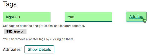 Adding key-value pairs as an allocator tags