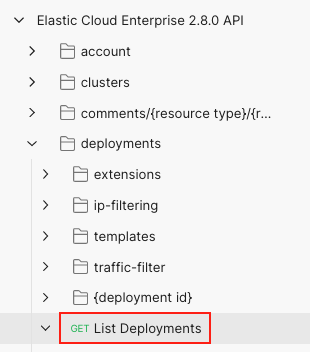 The 'List Deployments' GET request in the request collection