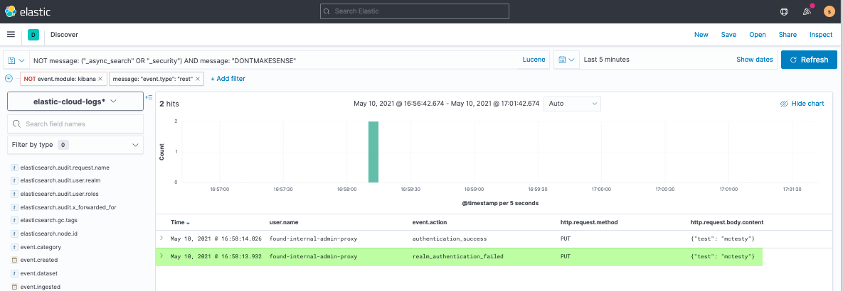 New log entry that shows failed spurious request issued from the API console