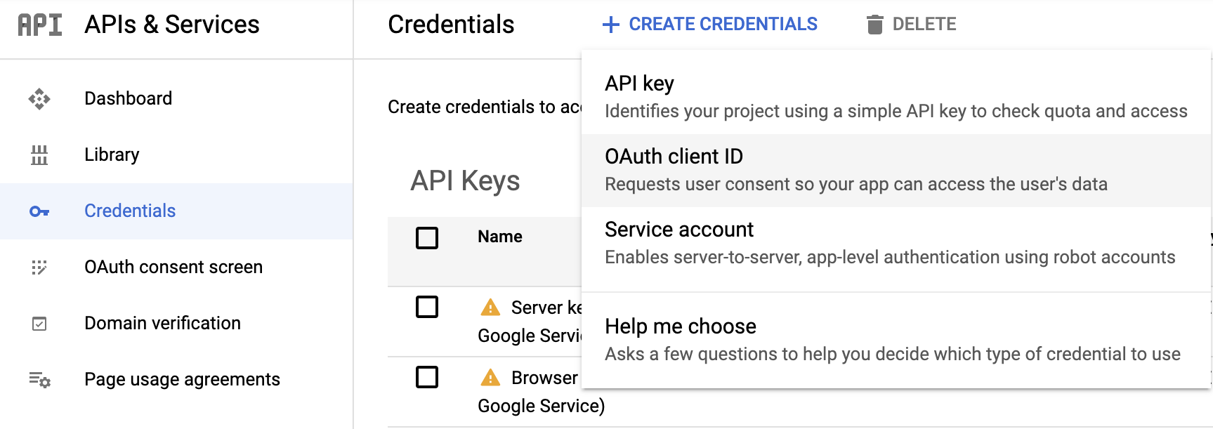 A screenshot of the Google  Cloud console Create Credentials dialog with the OAuth client ID field highlighted