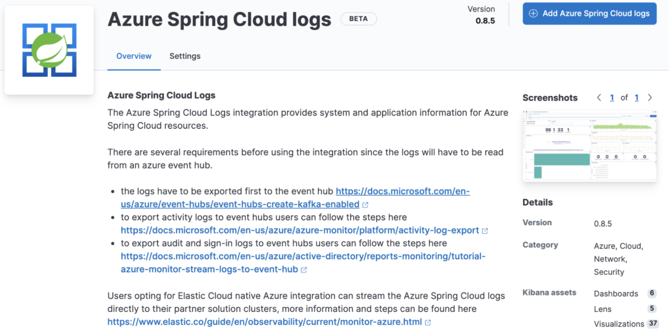 Azure Spring Cloud logs integration
