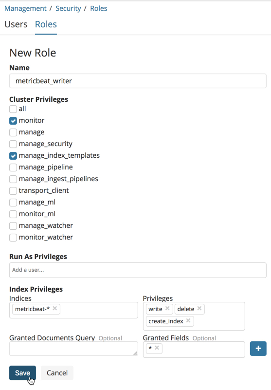 Creating another role in Kibana