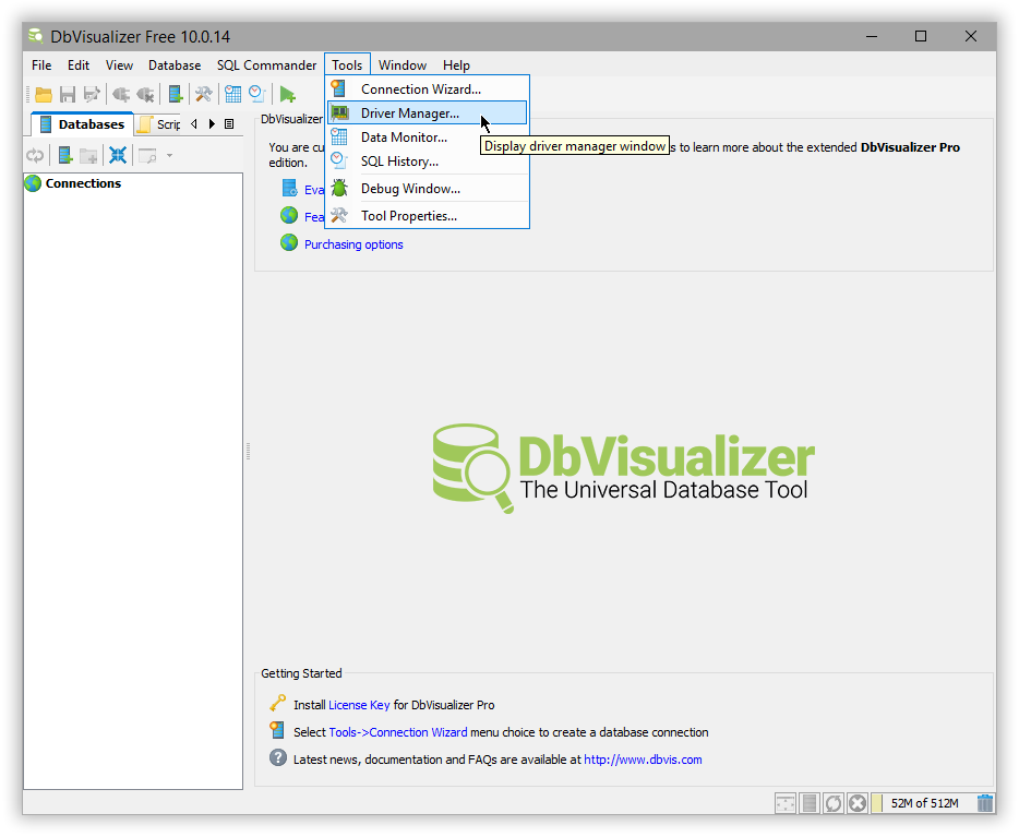 dbvis 1 driver manager