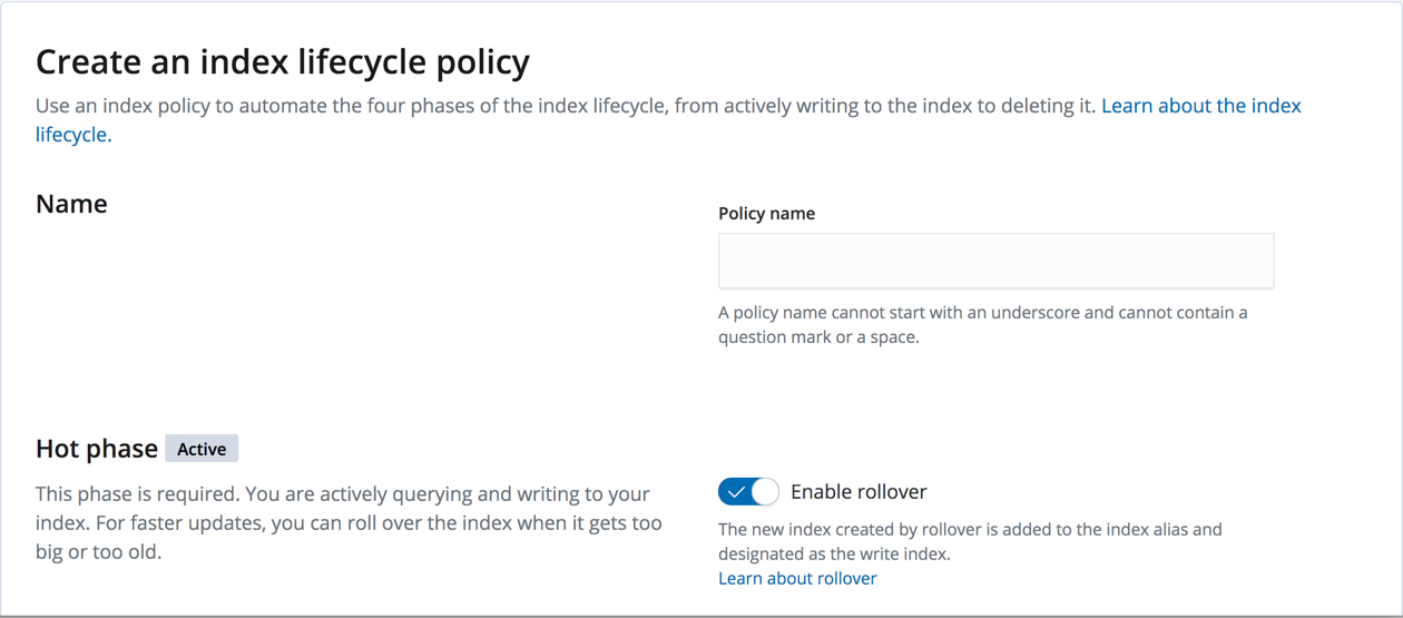Index Lifecycle Policies page