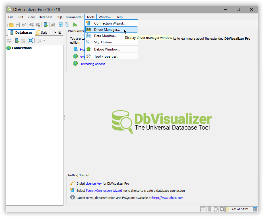 dbvis 1 driver manager