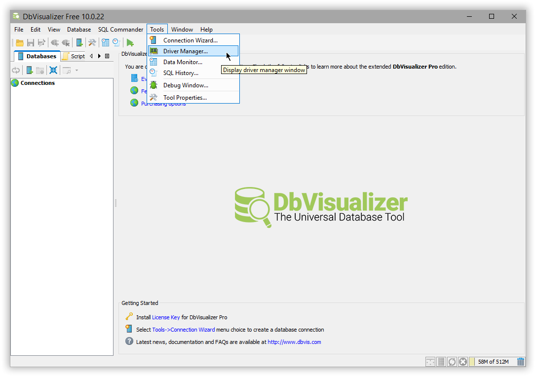 dbvis 1 driver manager