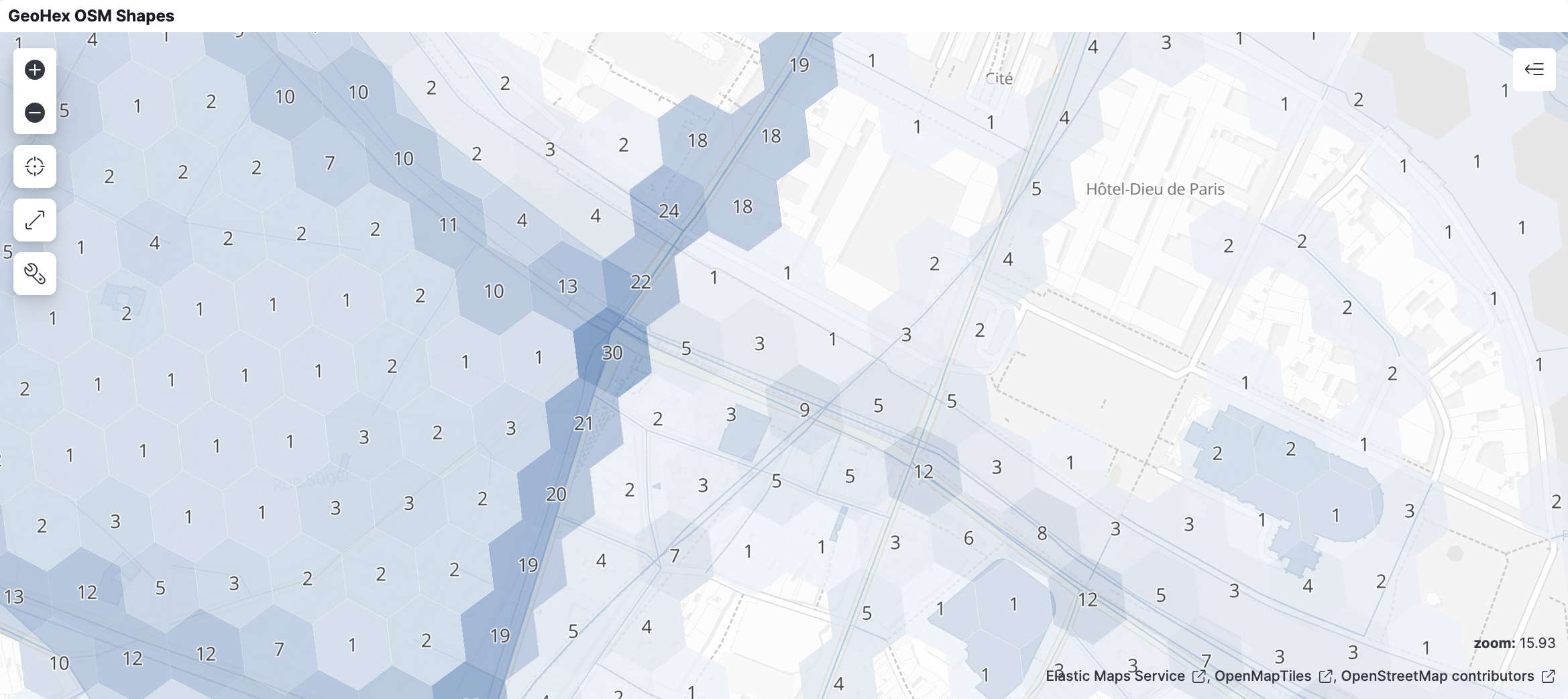 Kibana map with geohex aggregation inclusing polygons and lines