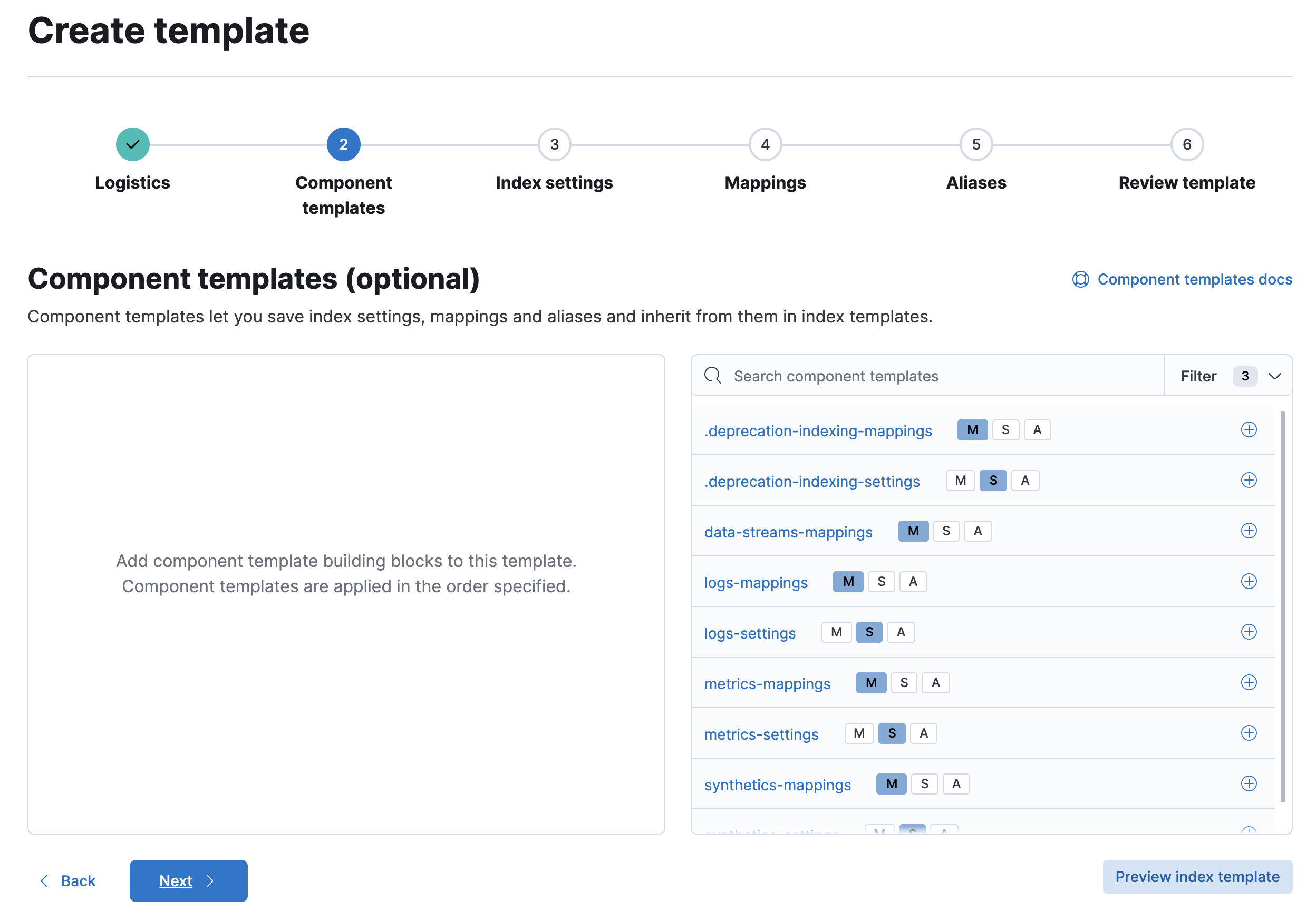 Component templates page