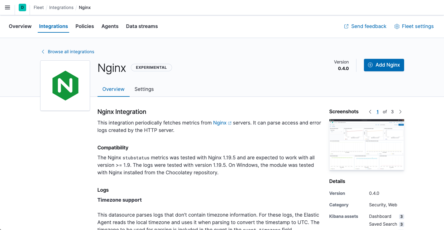 Fleet showing Nginx integration overview