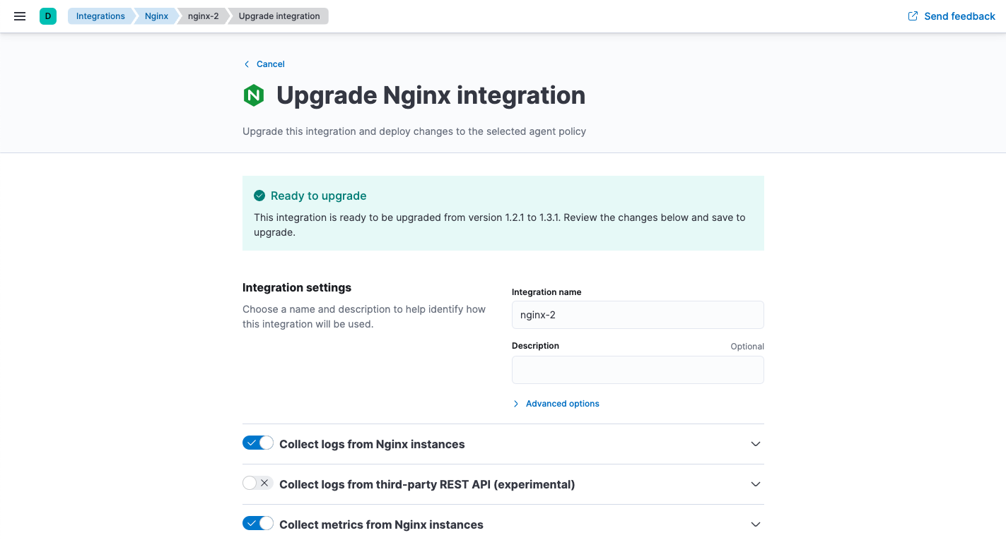 Upgrade integration example in the policy editor