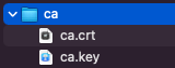 Screen capture of a folder called ca that contains two files: ca.crt and ca.key
