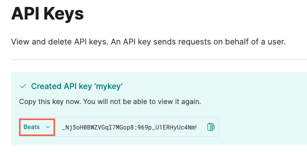 Message with field for copying API key