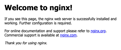 Browser window showing Welcome to nginx!