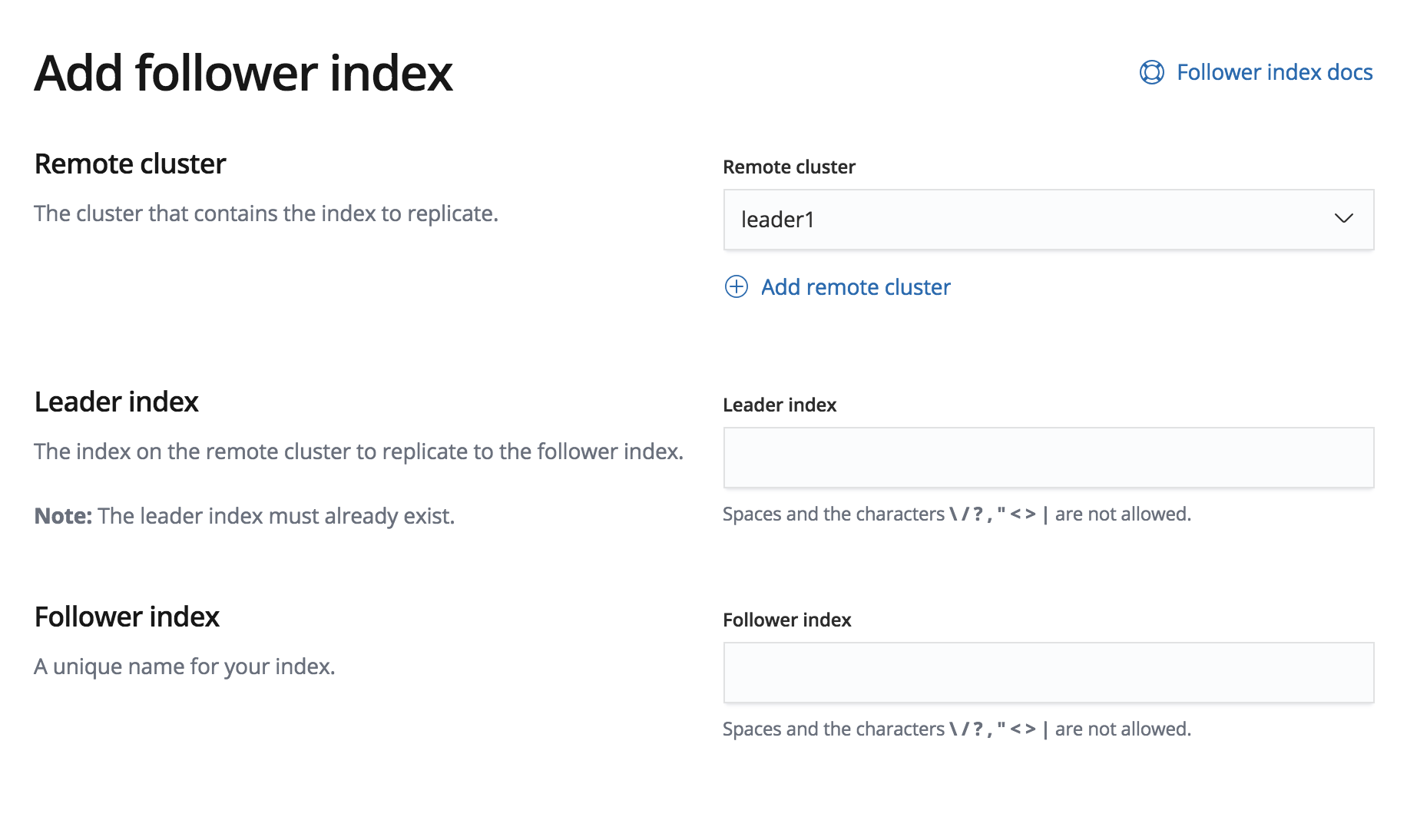 Add Follower Index UI