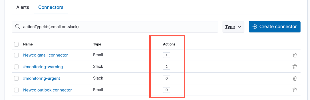 Filtering the connector list by types of actions
