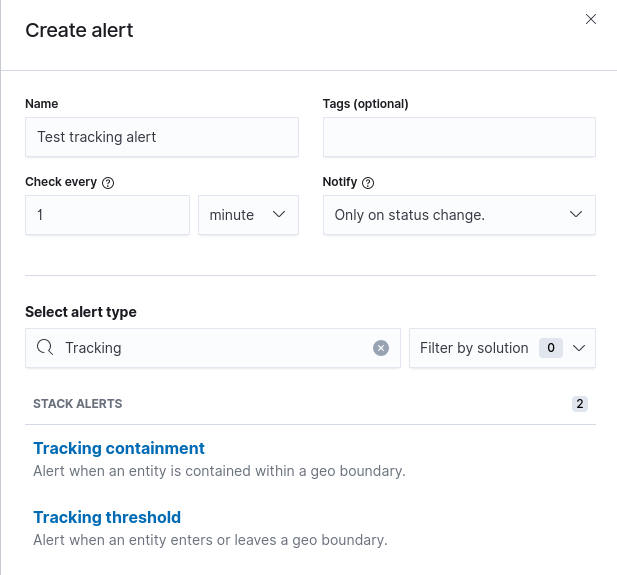 Choosing a tracking alert type