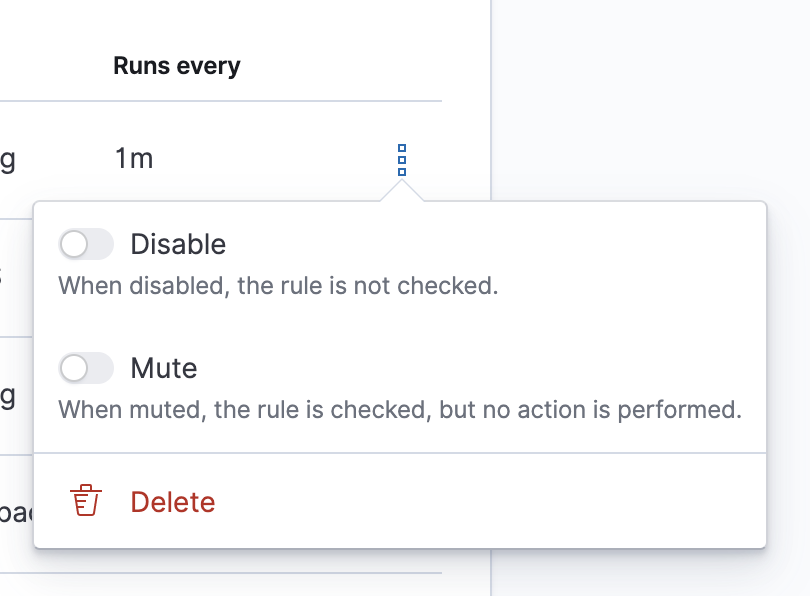 The actions button allows an individual rule to be muted