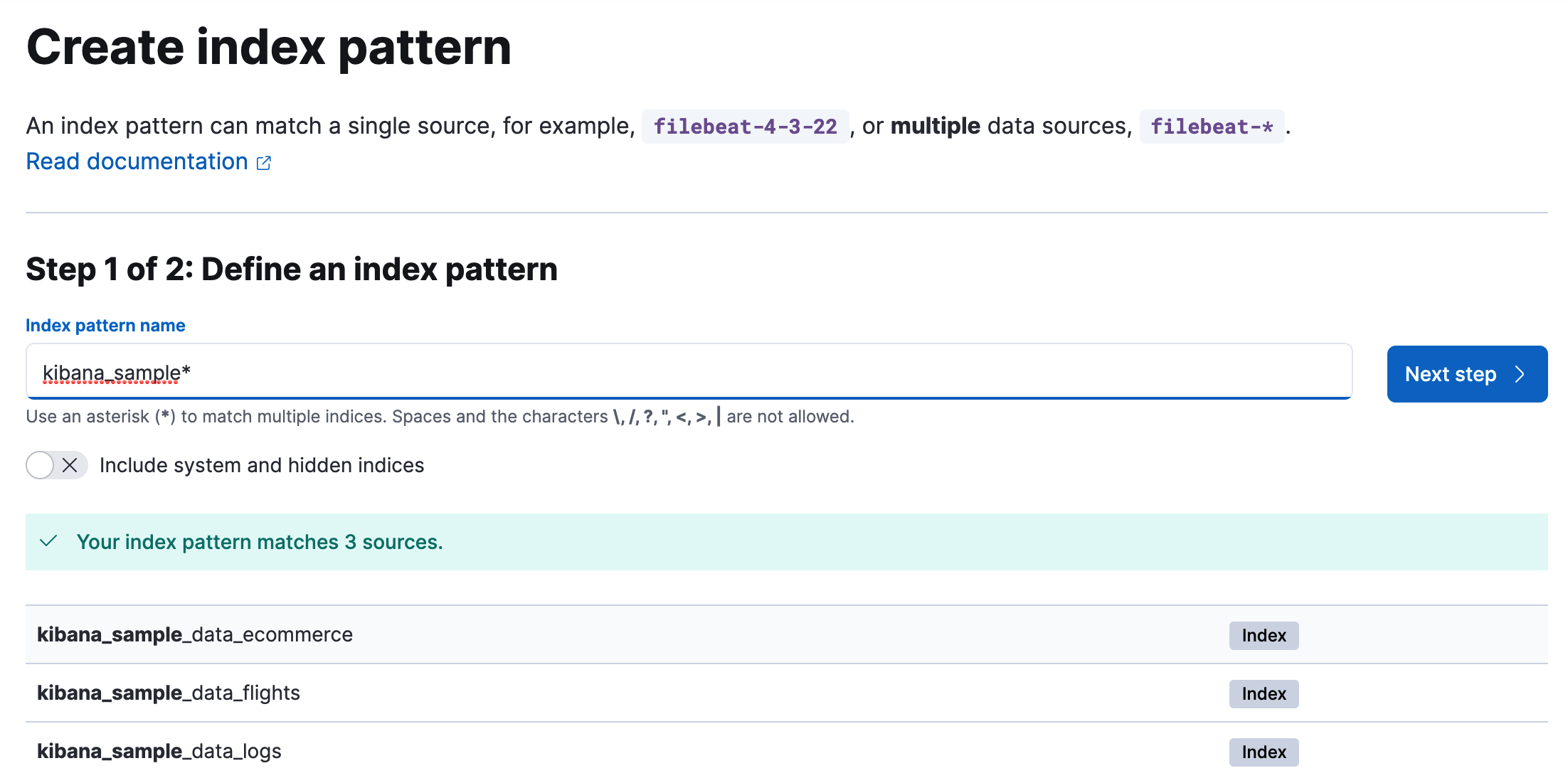 Create index pattern