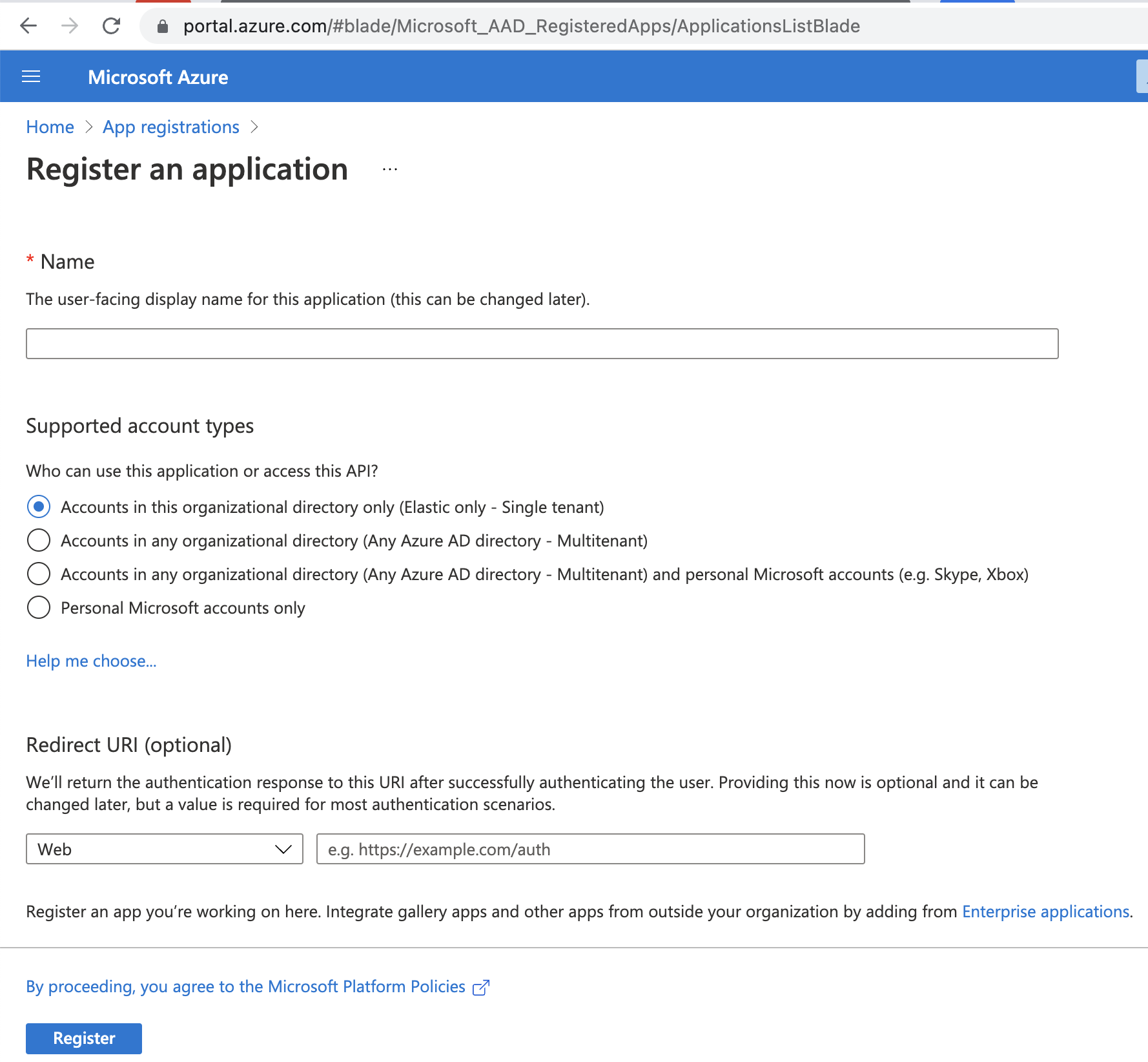 Register client application for MS Exchange