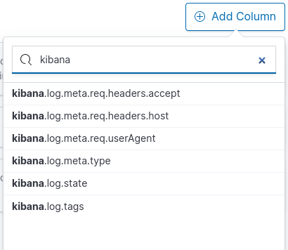 Configure logs UI source add columns popover in Kibana