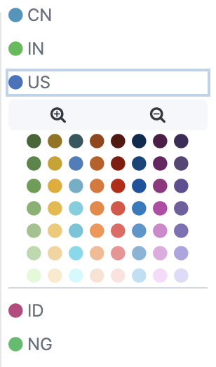 An array of color dots that users can select