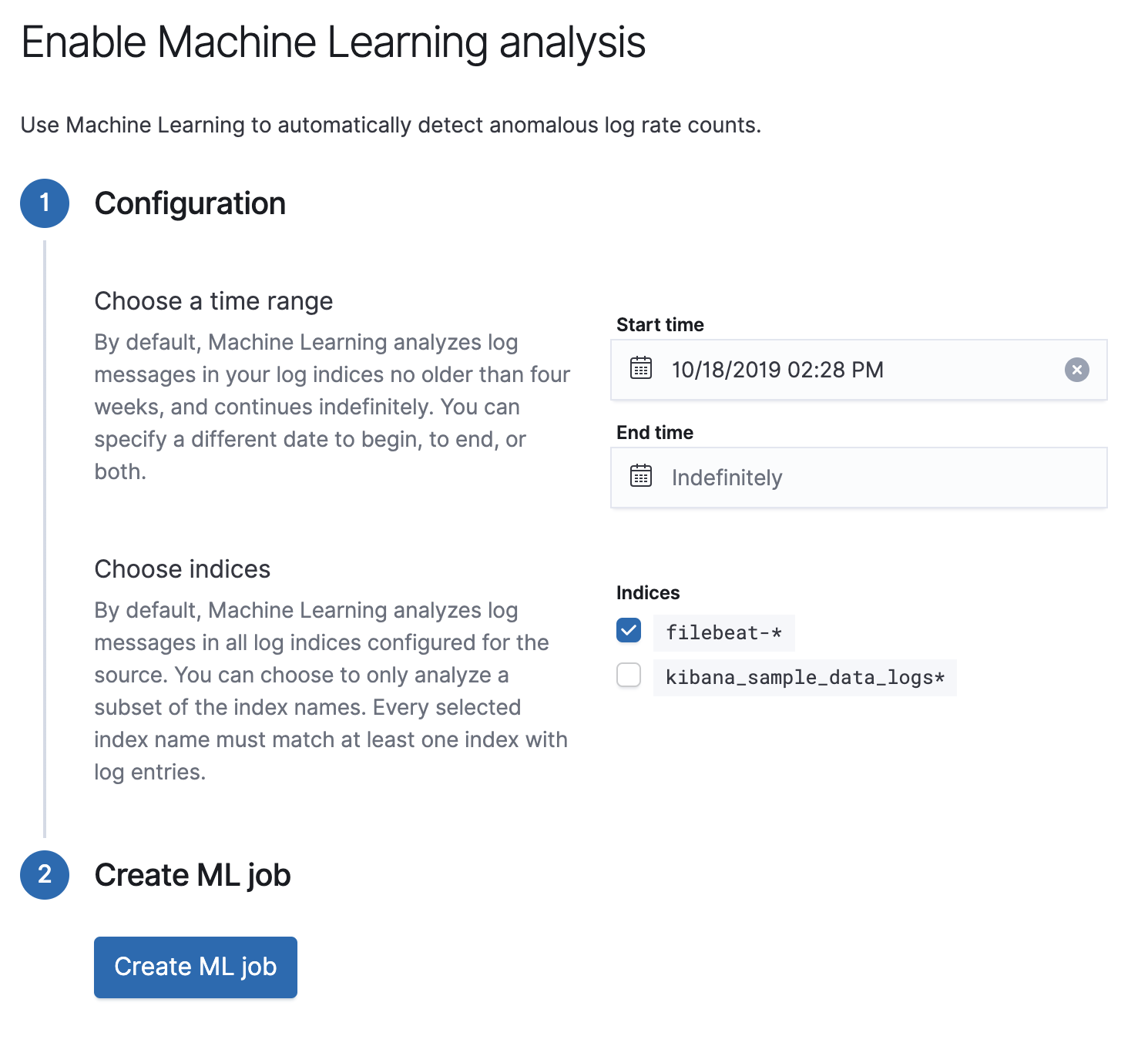 Create machine learning job