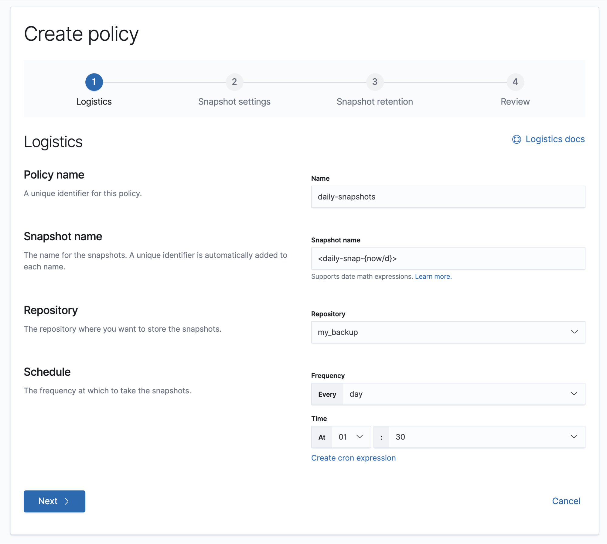 Create policy wizard