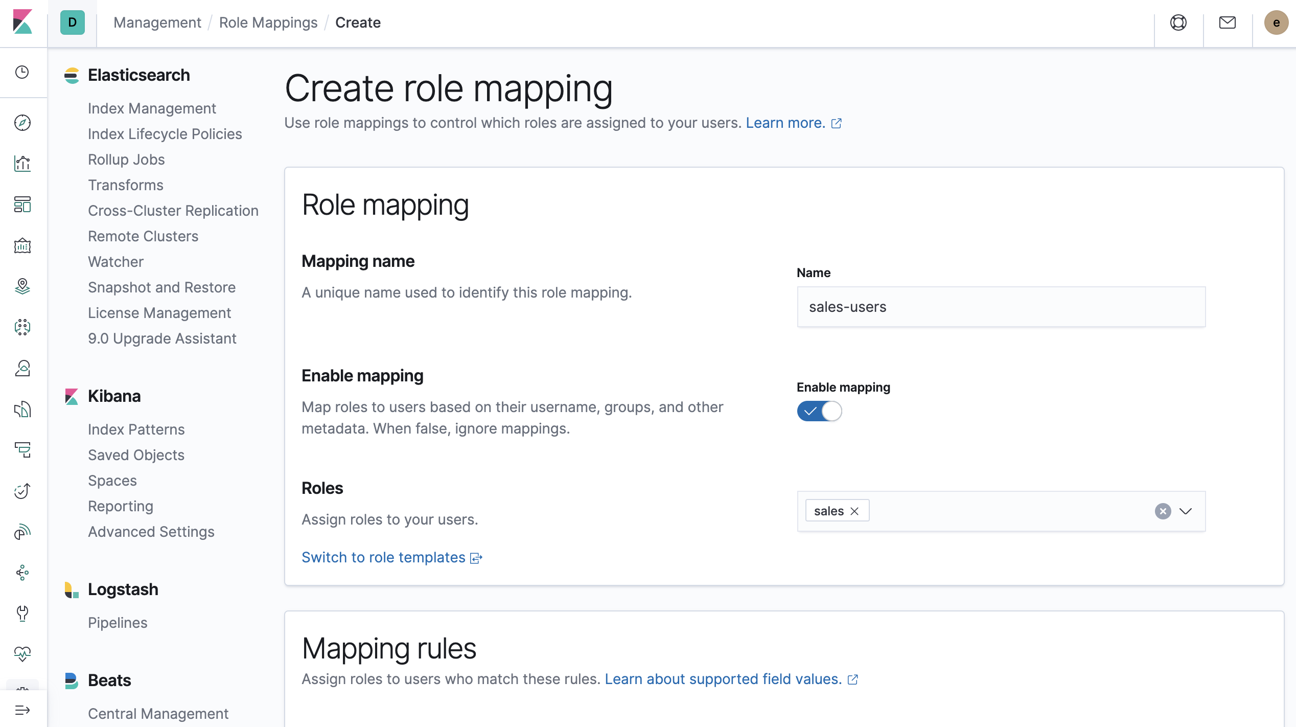 Create role mapping, step 1
