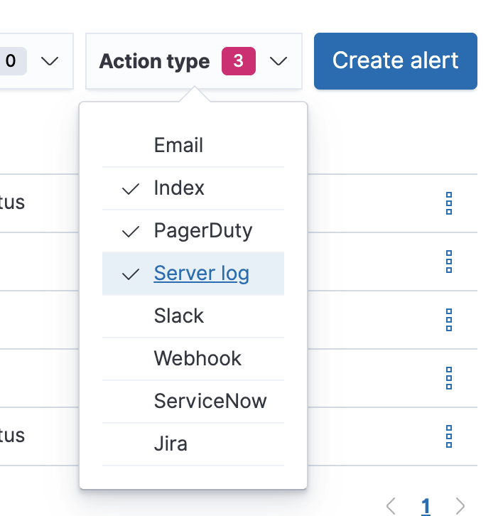 Filtering the alert list by type of action