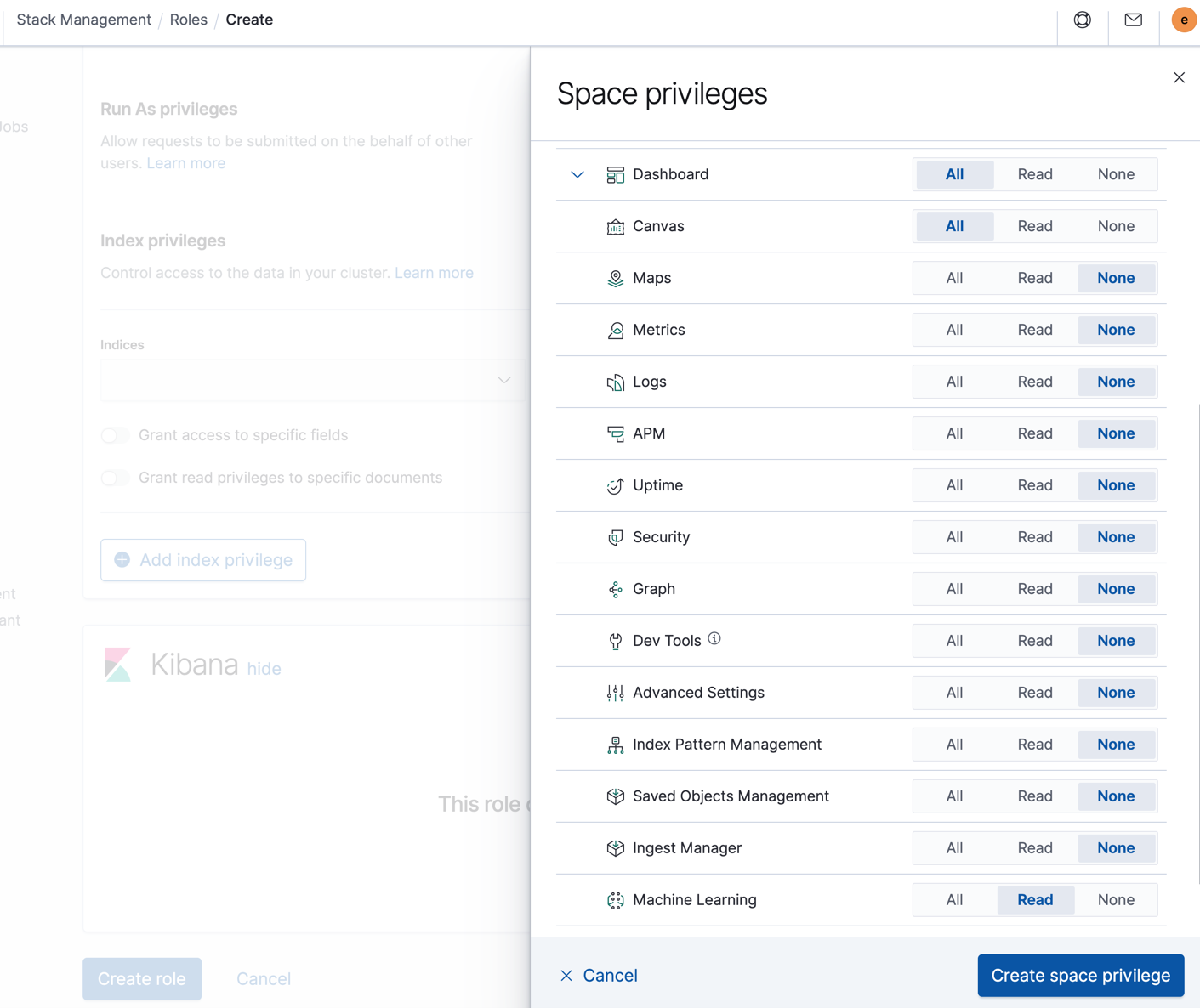 machine learning features in Kibana spaces