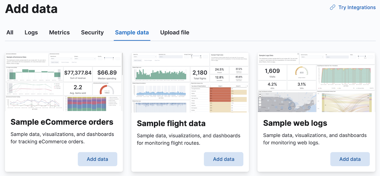 Add data UI for the sample data sets