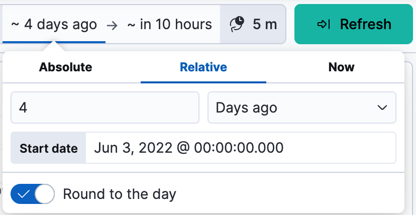 Time filter showing relative time