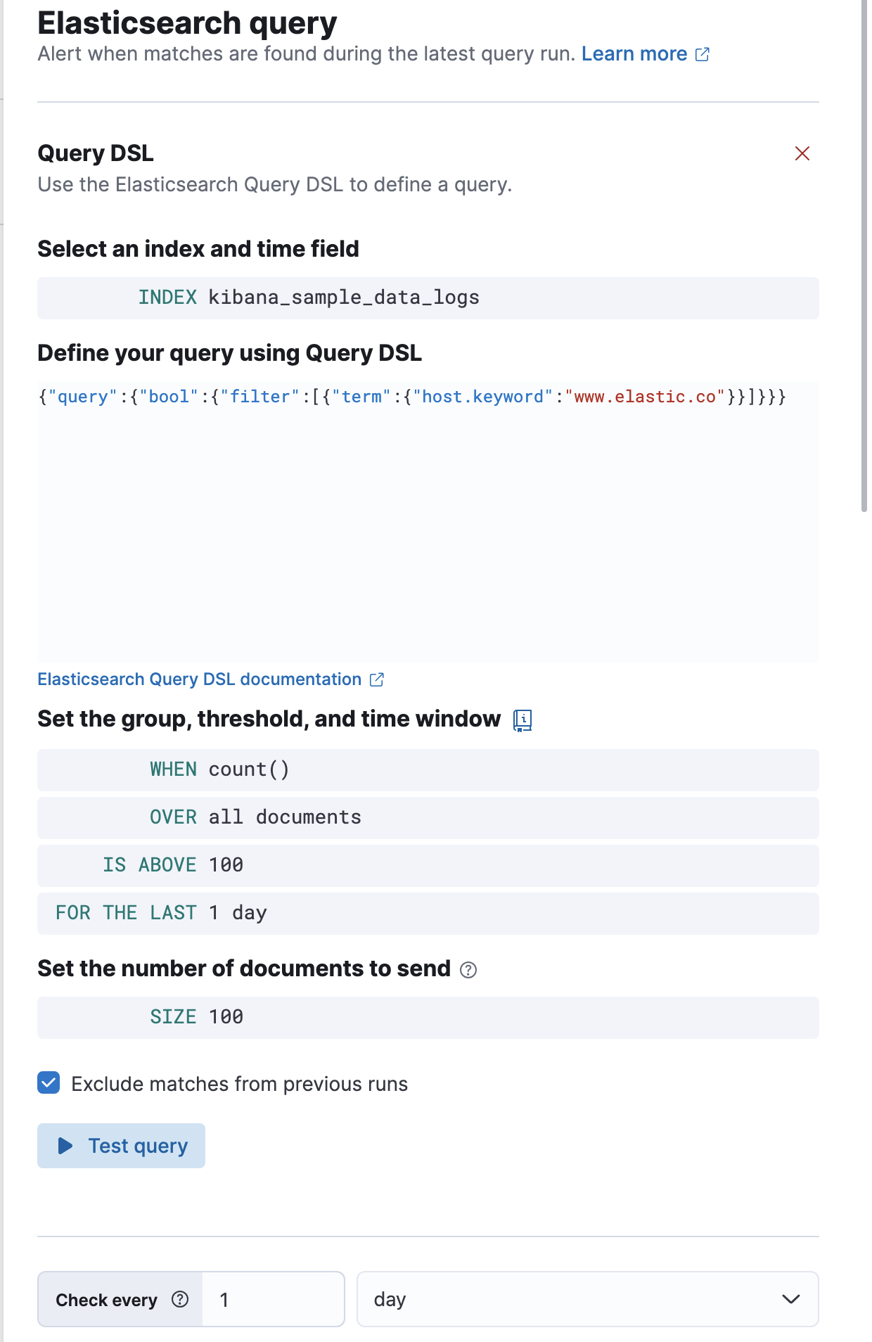 UI for defining rule conditions in an Elasticsearch query rule