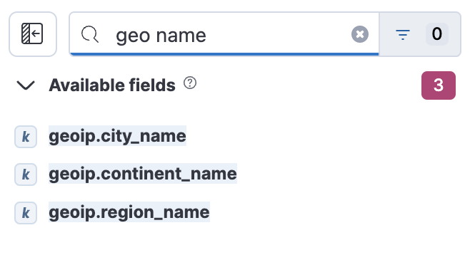 A screenshot of the search within the field list allowing spaces