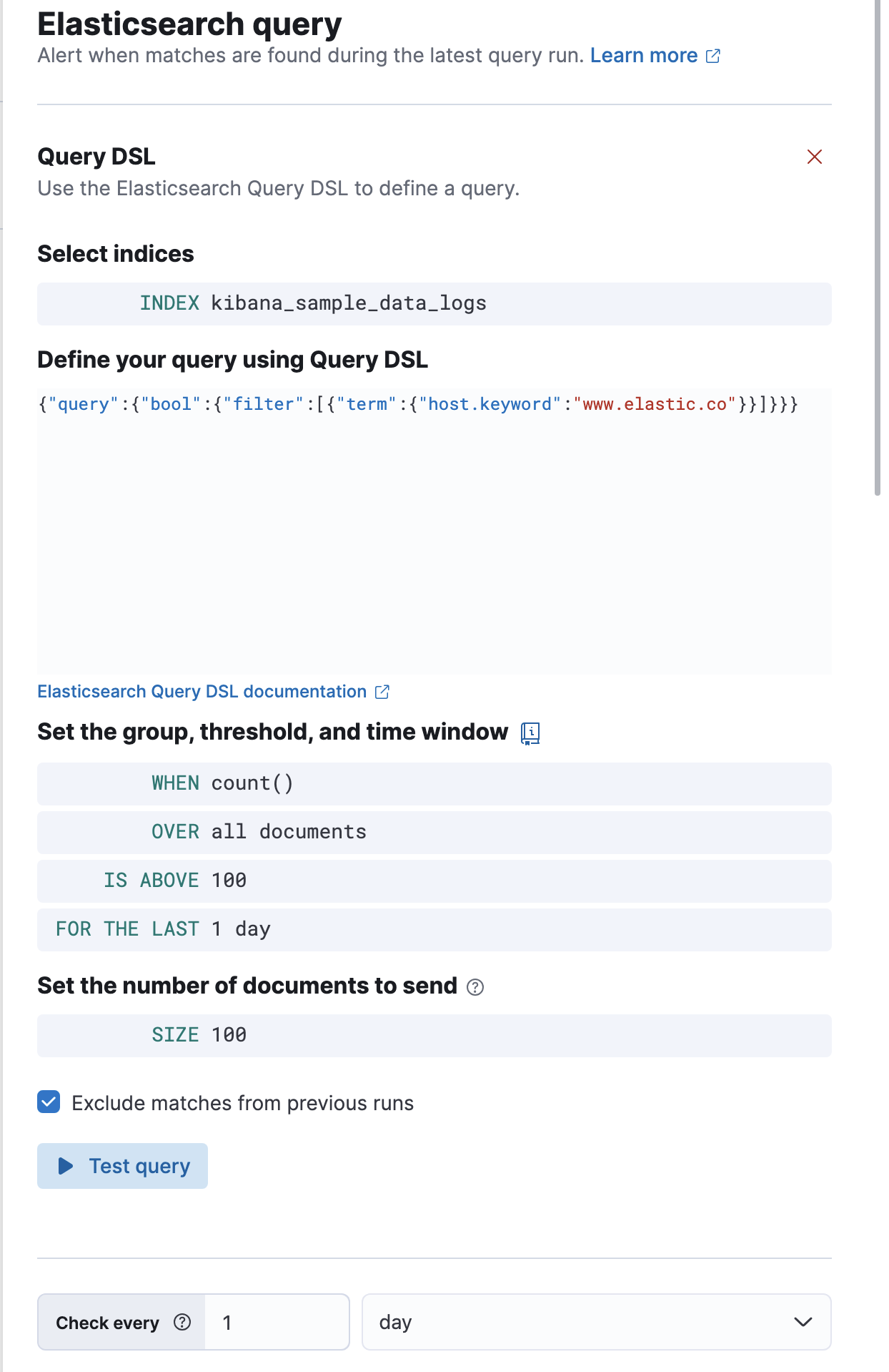 UI for defining rule conditions in an Elasticsearch query rule