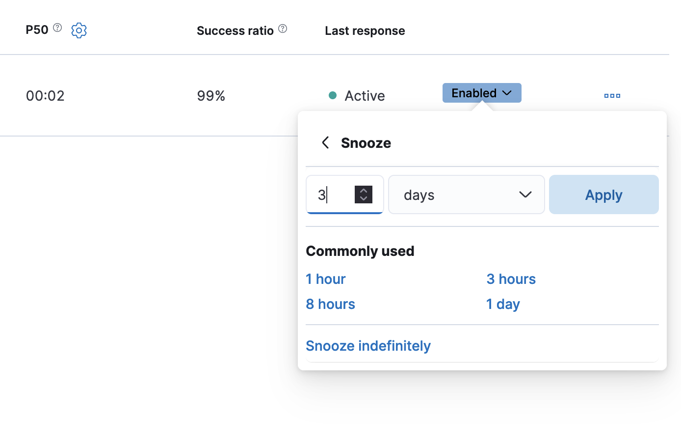 The snooze panel allows you to set the length of a rule’s snooze period